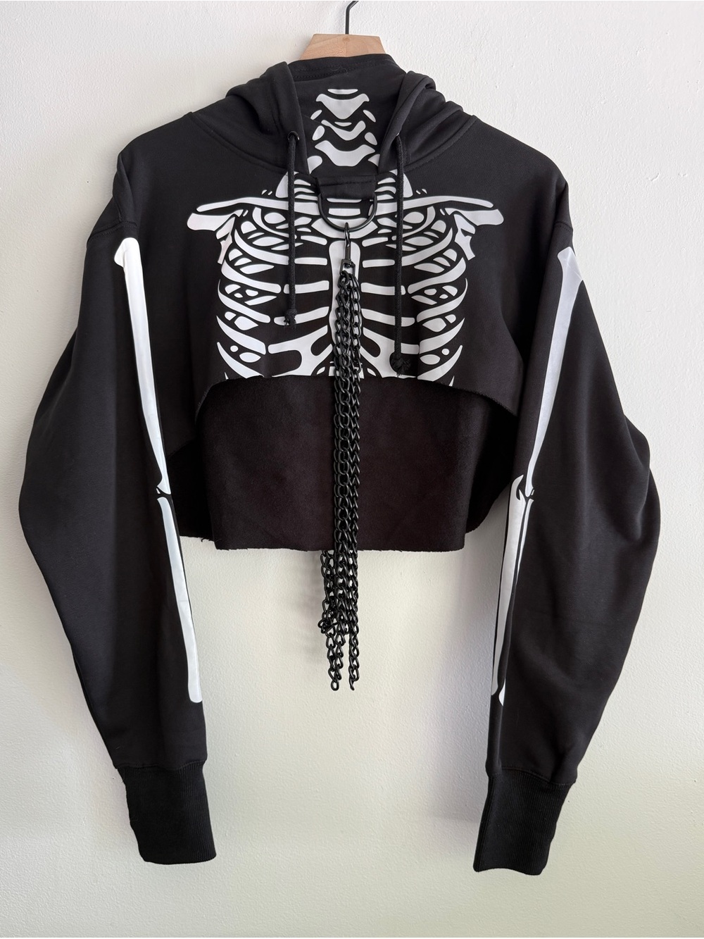Dolls Kill Trickz N' Treatz Flesh N' Bones Reflective Skeleton Hoodie w Chains S